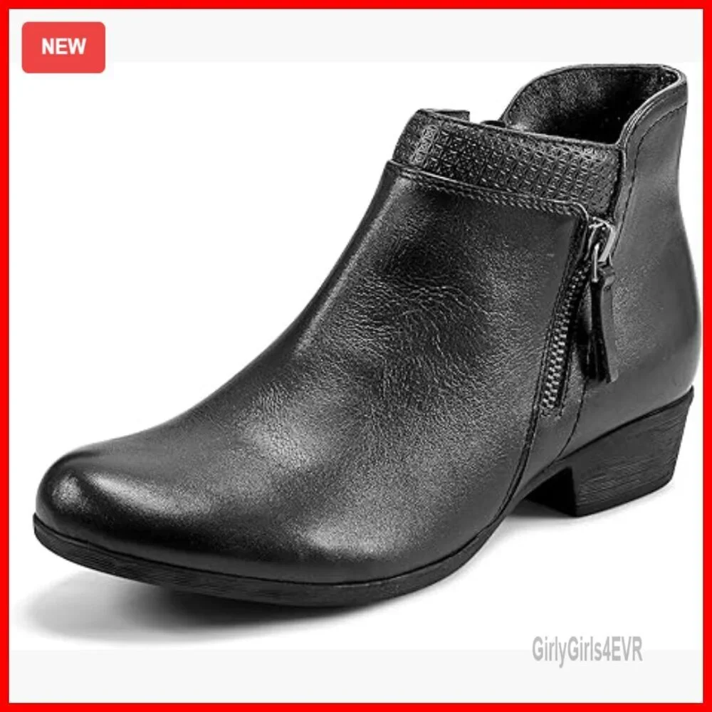 Leather Ankle Booties with Arch Support, Cushioned Comfort, Extended Sizes